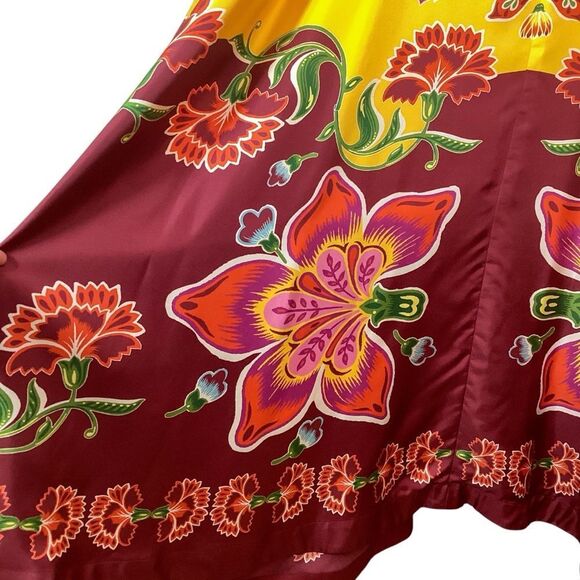LA DOUBLEJ Size M Muumuu Floral Print Silk Maxi Dress Folk Flowers Giallo Placée - Picture 10 of 12